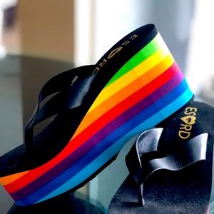 Rocket dog platform rainbow sandals